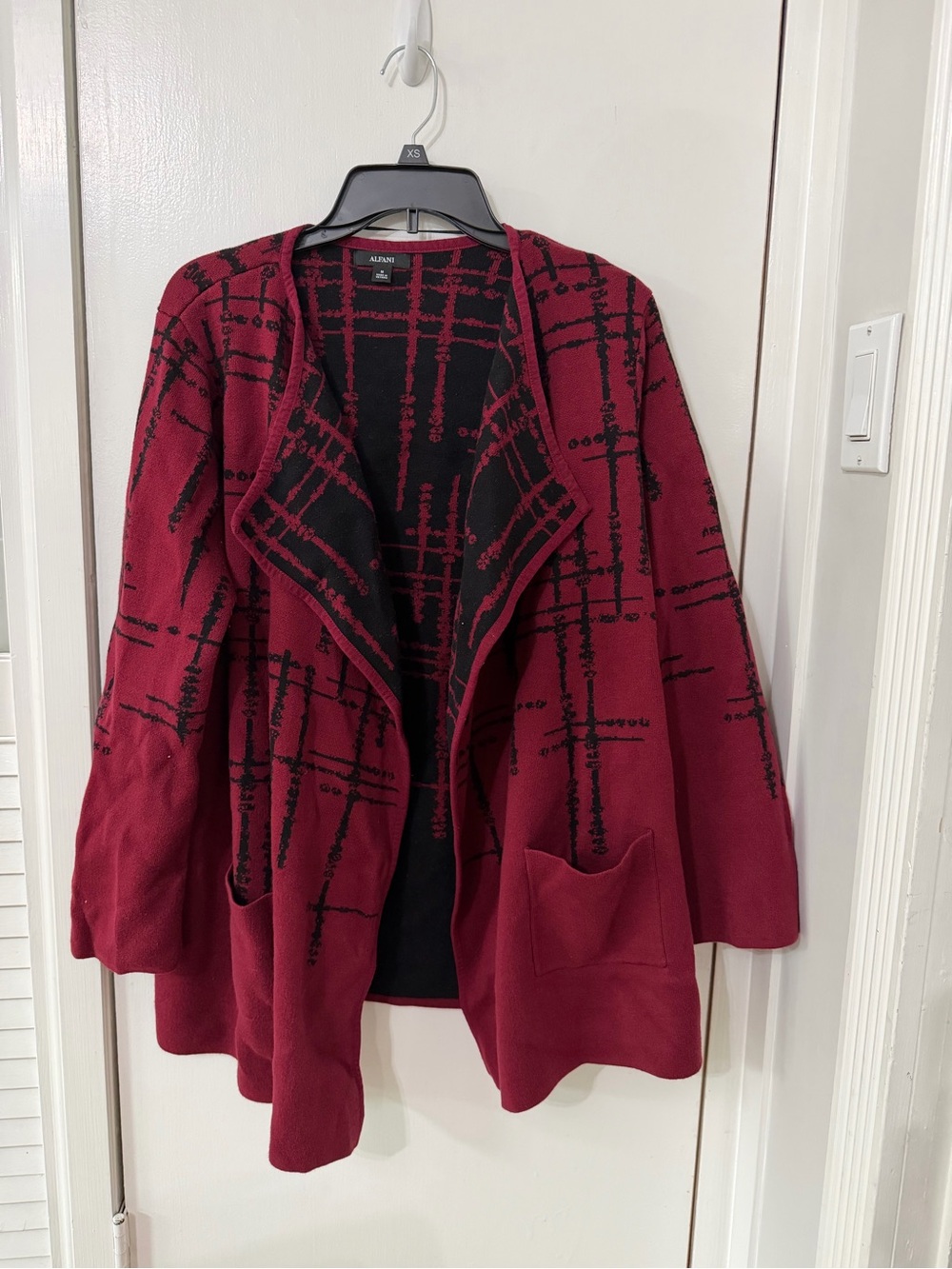 Alfani Open-Front Red Plaid Knit Cardigan Sweater